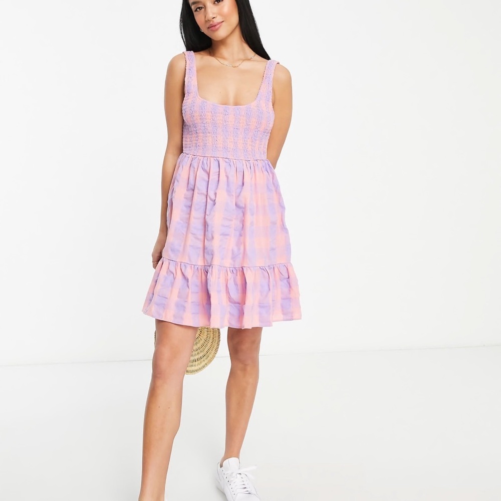 ASOS Lavender and Pink Smocked Mini Dress
